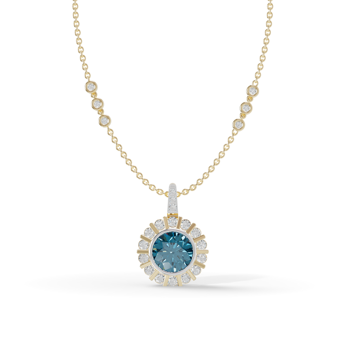 Guru Jewel's Fluted Halo with Blue Gem Pendant for Her