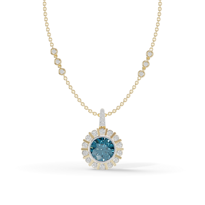 Guru Jewel's Fluted Halo with Blue Gem Pendant for Her