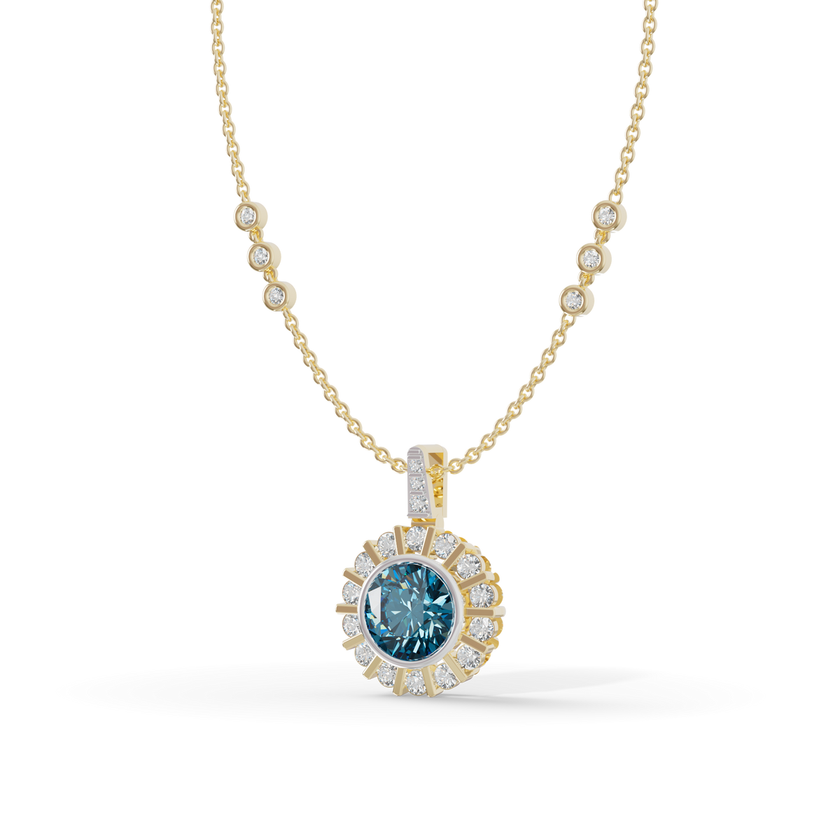 Guru Jewel's Fluted Halo with Blue Gem Pendant for Her