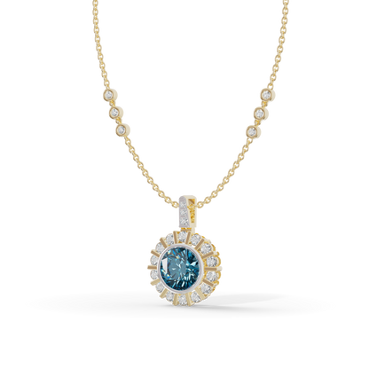 Guru Jewel's Fluted Halo with Blue Gem Pendant for Her