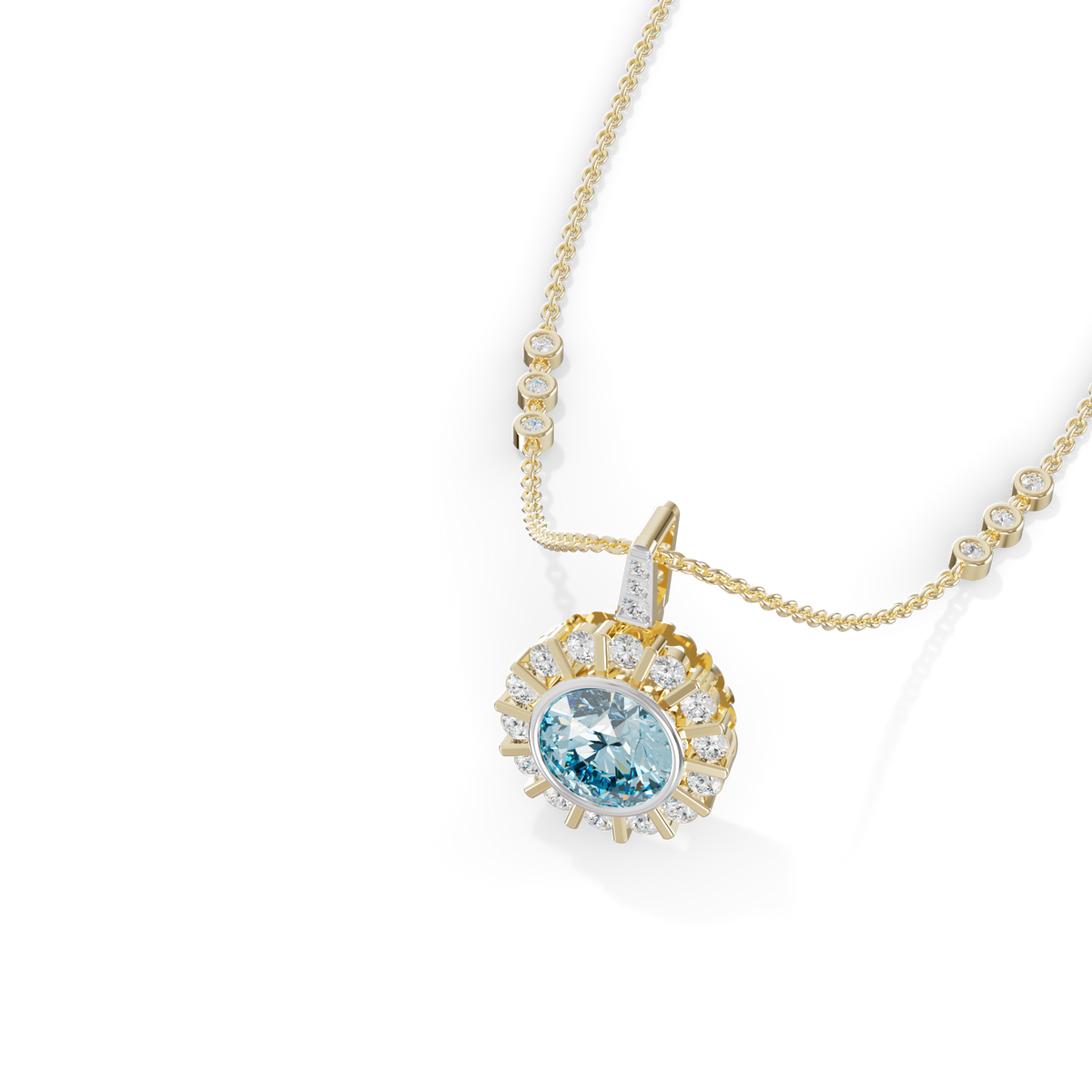 Guru Jewel's Fluted Halo with Blue Gem Pendant for Her