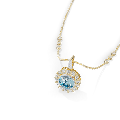 Guru Jewel's Fluted Halo with Blue Gem Pendant for Her
