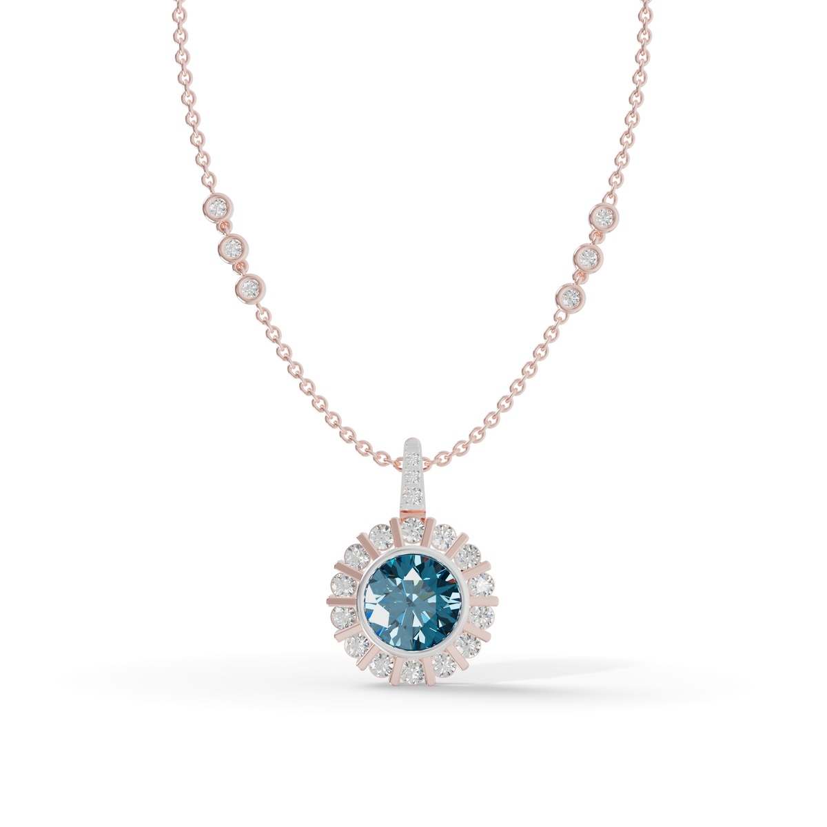 Guru Jewel's Fluted Halo with Blue Gem Pendant for Her