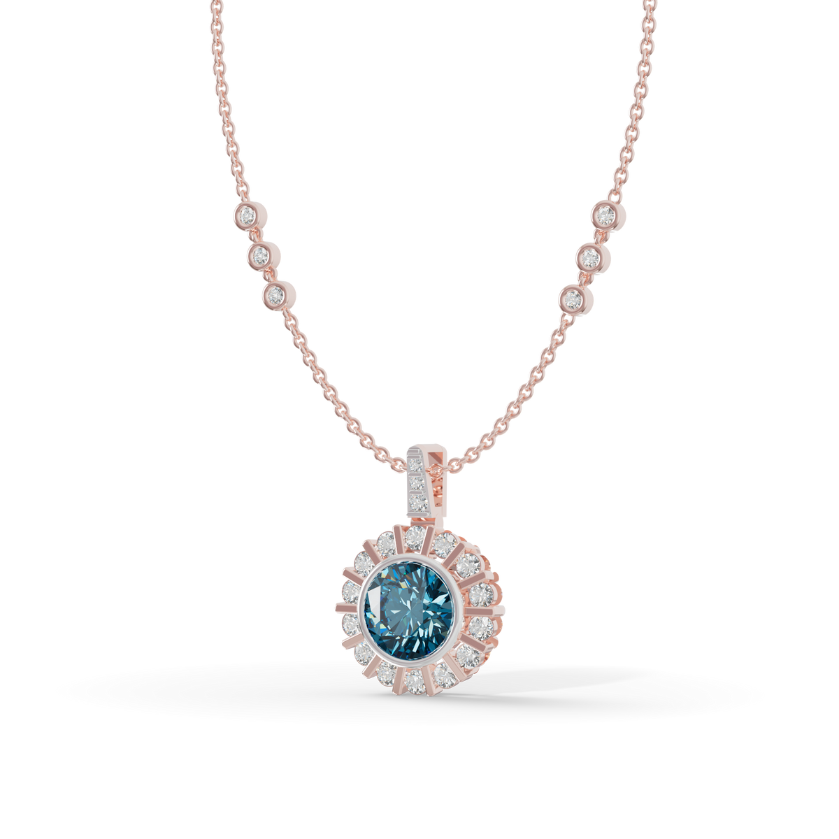 Guru Jewel's Fluted Halo with Blue Gem Pendant for Her