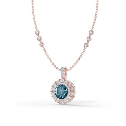 Guru Jewel's Fluted Halo with Blue Gem Pendant for Her