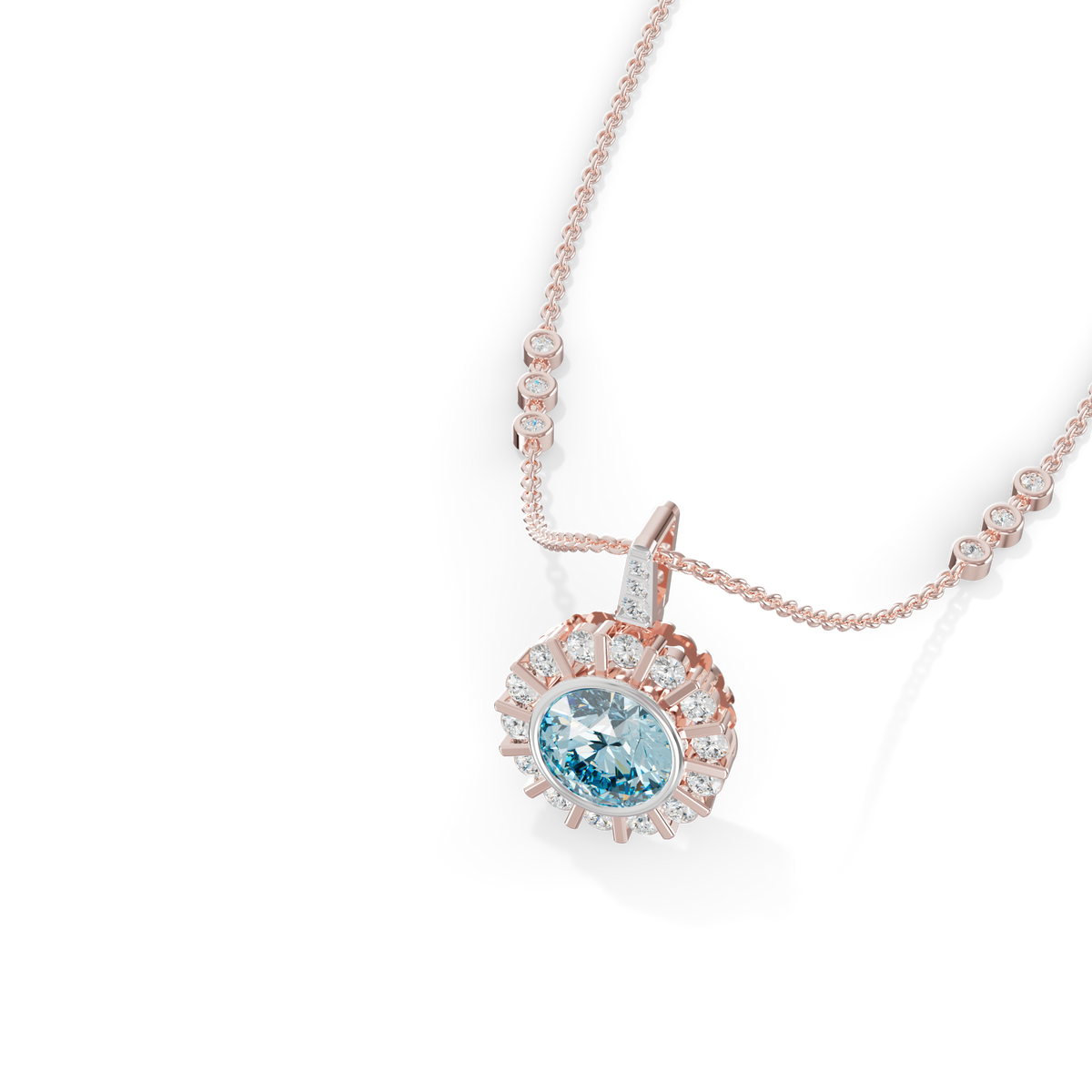 Guru Jewel's Fluted Halo with Blue Gem Pendant for Her