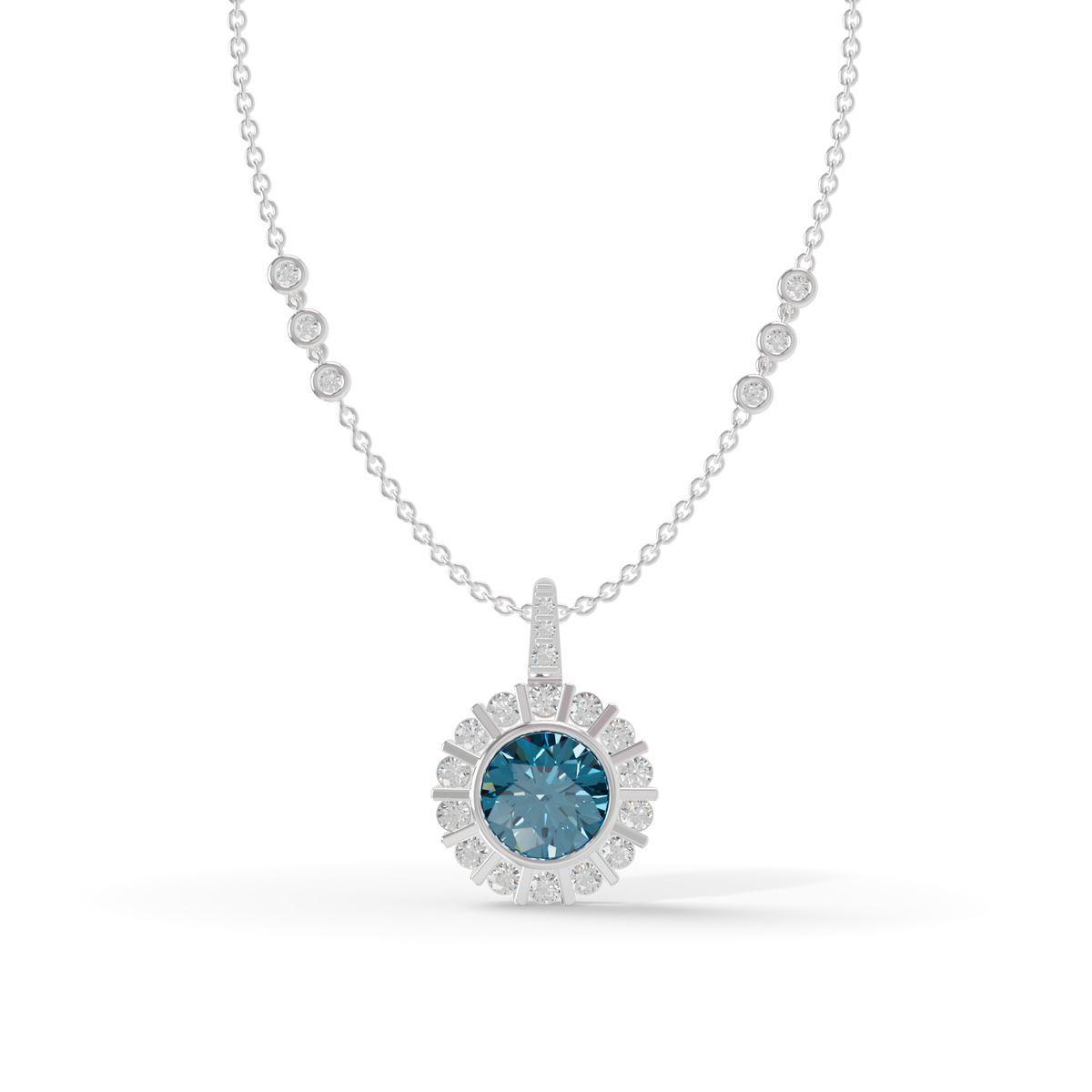 Guru Jewel's Fluted Halo with Blue Gem Pendant for Her