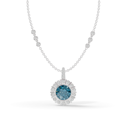 Guru Jewel's Fluted Halo with Blue Gem Pendant for Her
