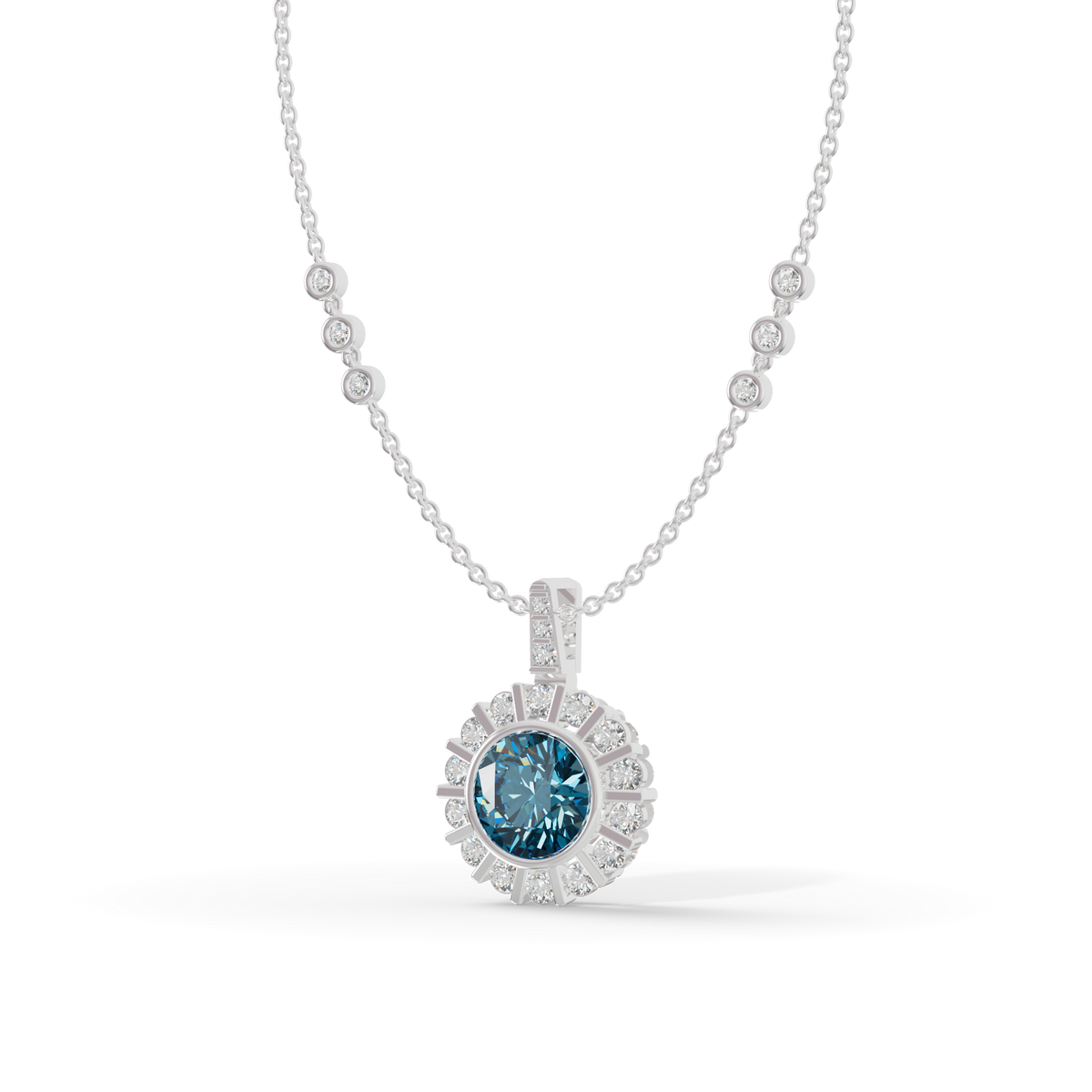 Guru Jewel's Fluted Halo with Blue Gem Pendant for Her