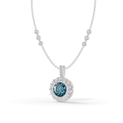 Guru Jewel's Fluted Halo with Blue Gem Pendant for Her