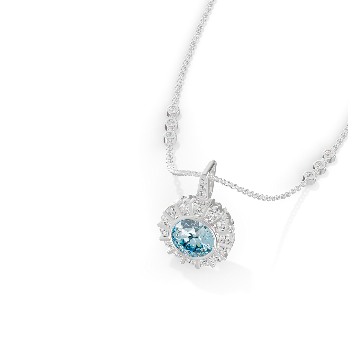 Guru Jewel's Fluted Halo with Blue Gem Pendant for Her
