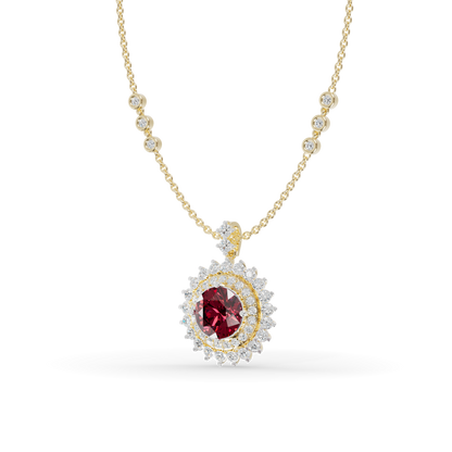 Guru Jewel's Fluted Double Halo with Round Red Pendant for Her