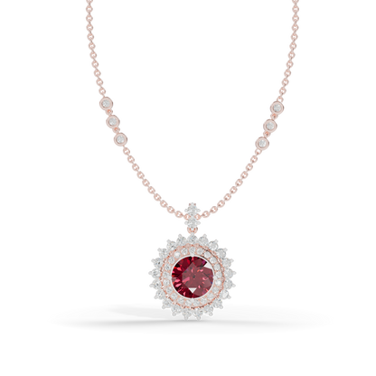 Guru Jewel's Fluted Double Halo with Round Red Pendant for Her