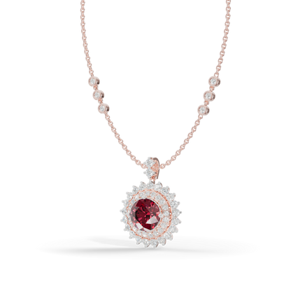 Guru Jewel's Fluted Double Halo with Round Red Pendant for Her
