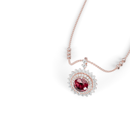 Guru Jewel's Fluted Double Halo with Round Red Pendant for Her