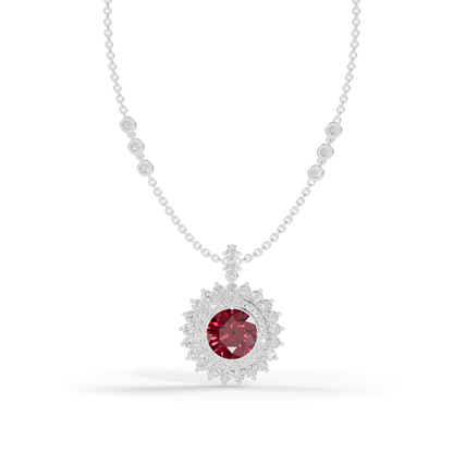 Guru Jewel's Fluted Double Halo with Round Red Pendant for Her