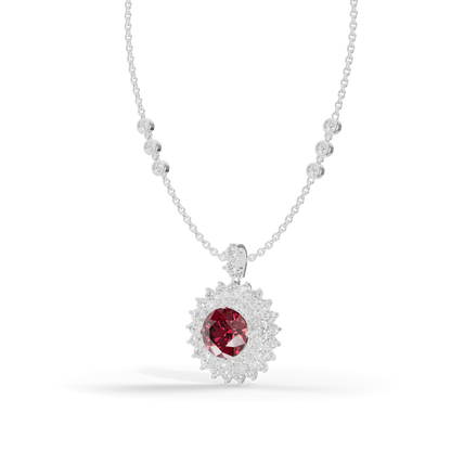 Guru Jewel's Fluted Double Halo with Round Red Pendant for Her