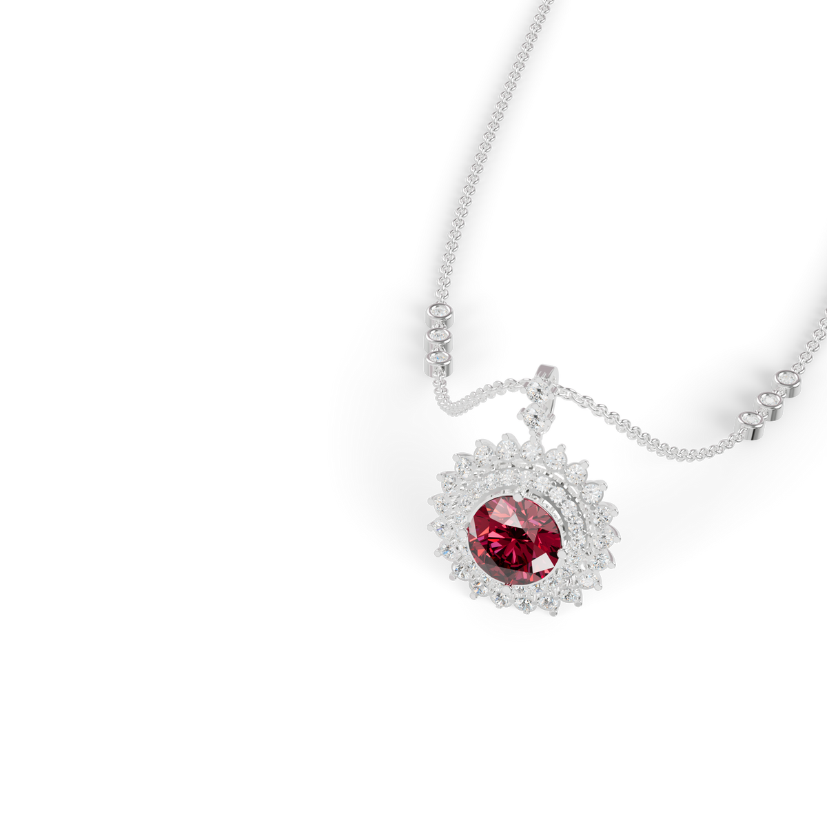 Guru Jewel's Fluted Double Halo with Round Red Pendant for Her
