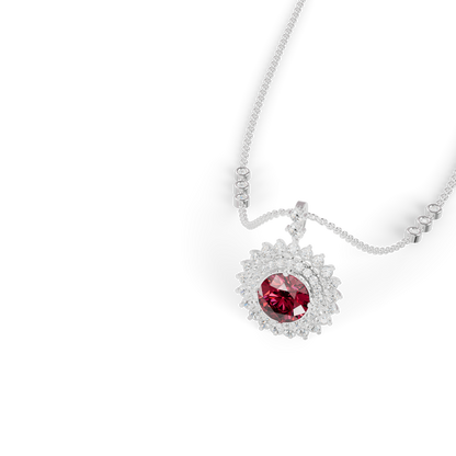 Guru Jewel's Fluted Double Halo with Round Red Pendant for Her