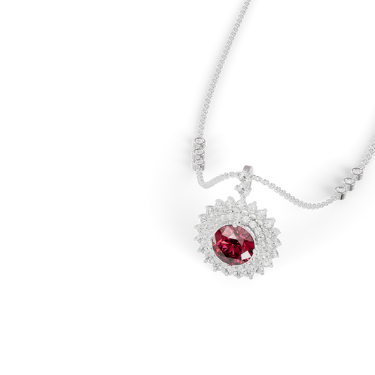 Guru Jewel's Fluted Double Halo with Round Red Pendant for Her
