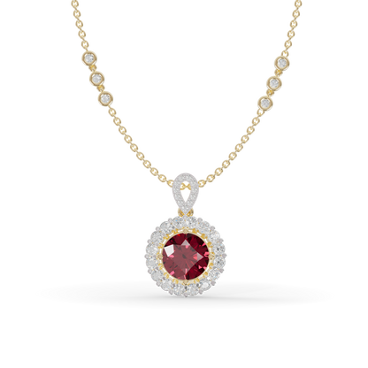 Guru Jewel's Scalloped Halo and Twisted Bail with Round Red Pendant for Her