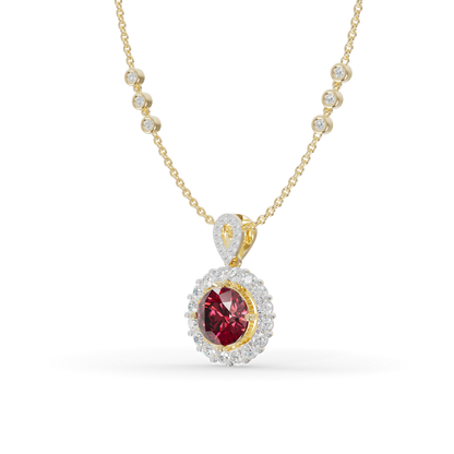 Guru Jewel's Scalloped Halo and Twisted Bail with Round Red Pendant for Her