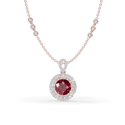 Guru Jewel's Scalloped Halo and Twisted Bail with Round Red Pendant for Her