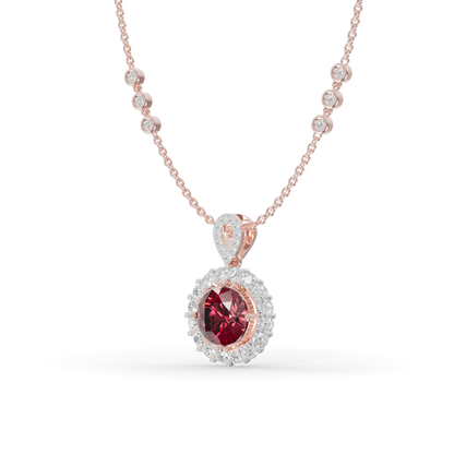 Guru Jewel's Scalloped Halo and Twisted Bail with Round Red Pendant for Her