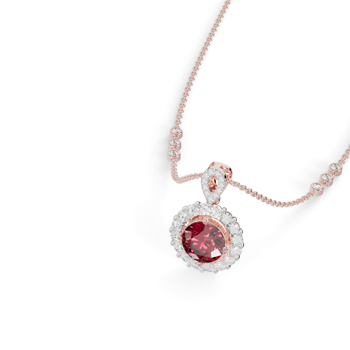 Guru Jewel's Scalloped Halo and Twisted Bail with Round Red Pendant for Her
