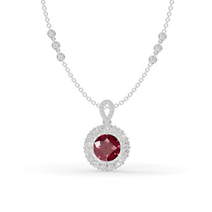 Guru Jewel's Scalloped Halo and Twisted Bail with Round Red Pendant for Her