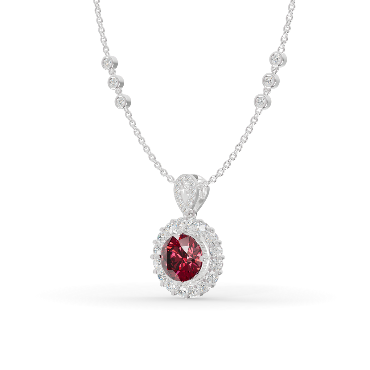 Guru Jewel's Scalloped Halo and Twisted Bail with Round Red Pendant for Her