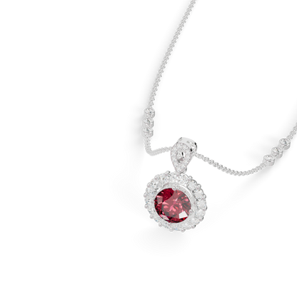 Guru Jewel's Scalloped Halo and Twisted Bail with Round Red Pendant for Her