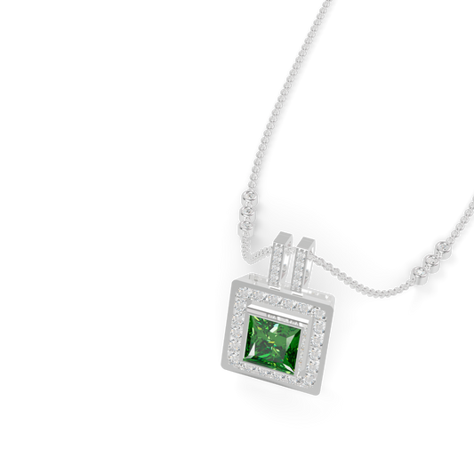 Guru Jewel's Double Halo with Princess-Cut Emerald Green Pendant for Her
