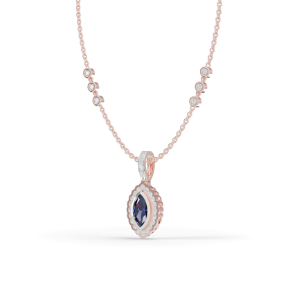 Guru Jewel's Scalloped Halo with  Marquise-Cut Deep Blue Pendant for Her