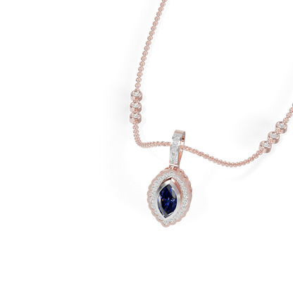 Guru Jewel's Scalloped Halo with  Marquise-Cut Deep Blue Pendant for Her