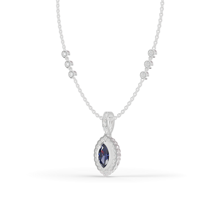 Guru Jewel's Scalloped Halo with  Marquise-Cut Deep Blue Pendant for Her