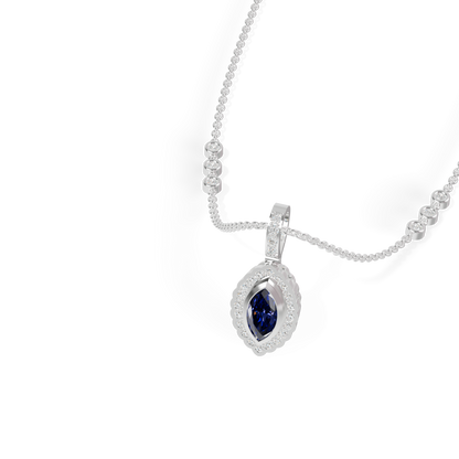 Guru Jewel's Scalloped Halo with  Marquise-Cut Deep Blue Pendant for Her