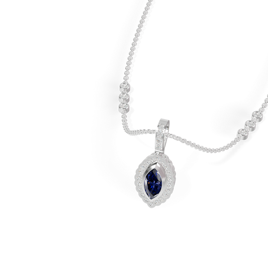 Guru Jewel's Scalloped Halo with  Marquise-Cut Deep Blue Pendant for Her