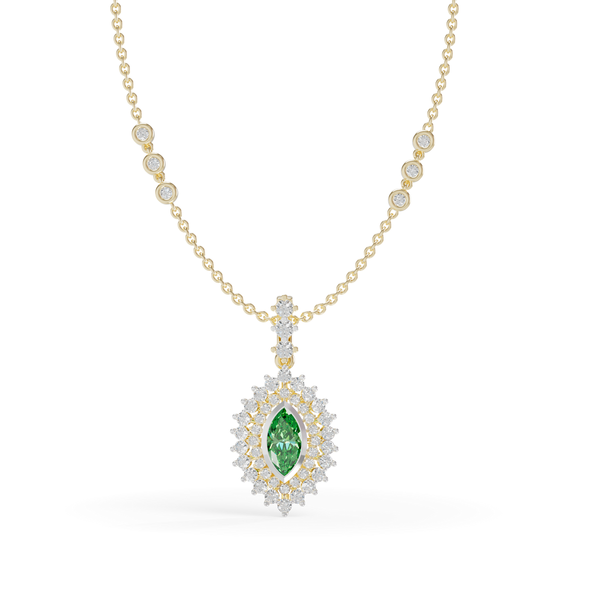 Guru Jewel's Vibrant Green Eye-Shaped Gemstone Pendant for Her