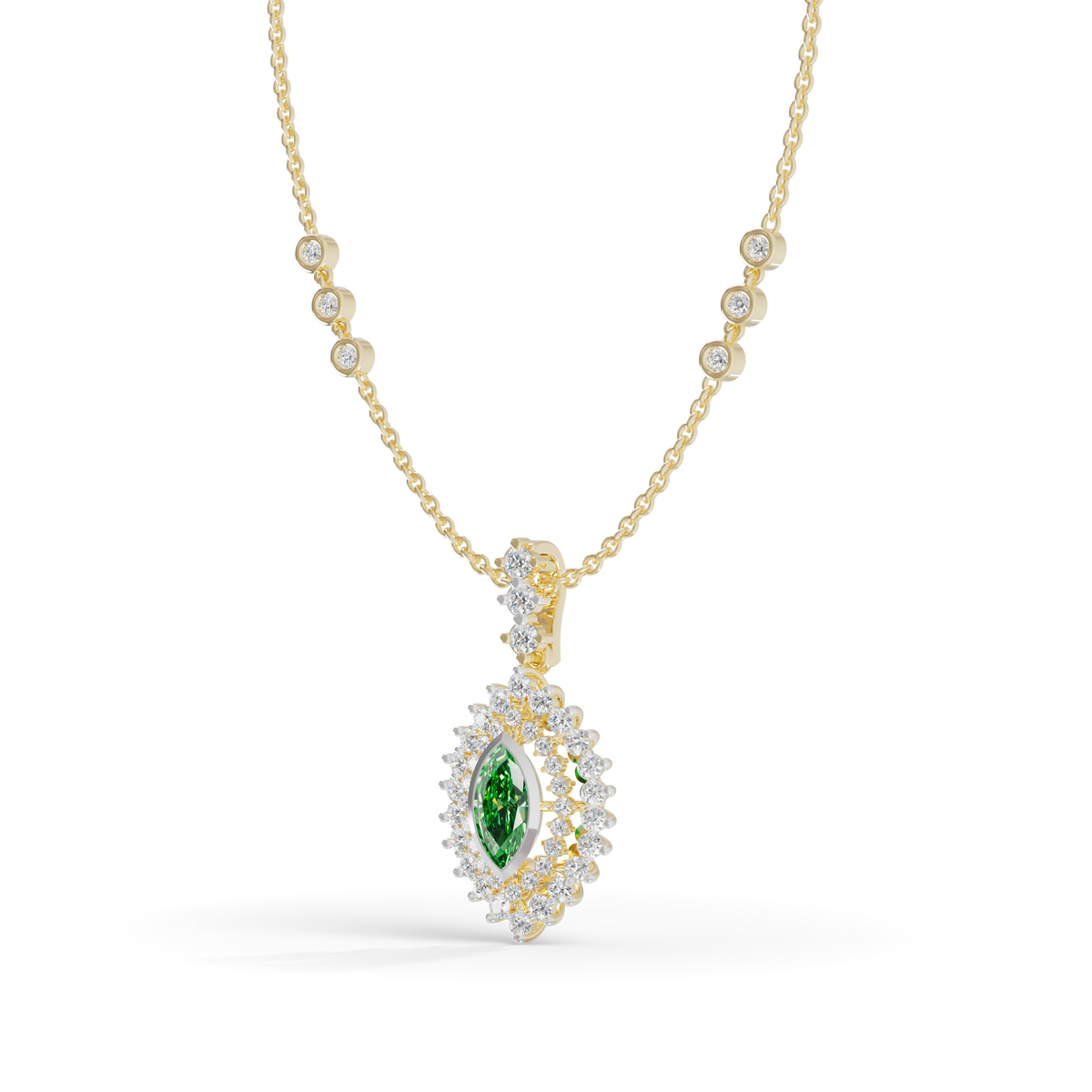 Guru Jewel's Vibrant Green Eye-Shaped Gemstone Pendant for Her