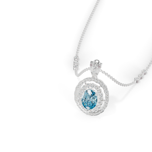 Guru Jewel's Luminous Oval Blue Gemstone Halo Pendant for Her