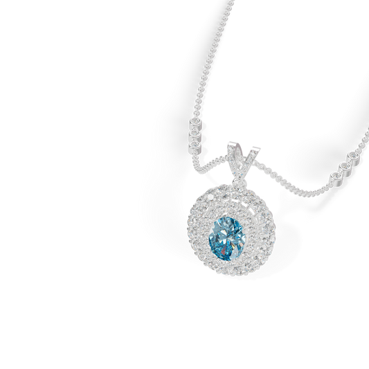 Guru Jewel's Scalloped Double Border with Radiant Cyan Oval Pendant for Her