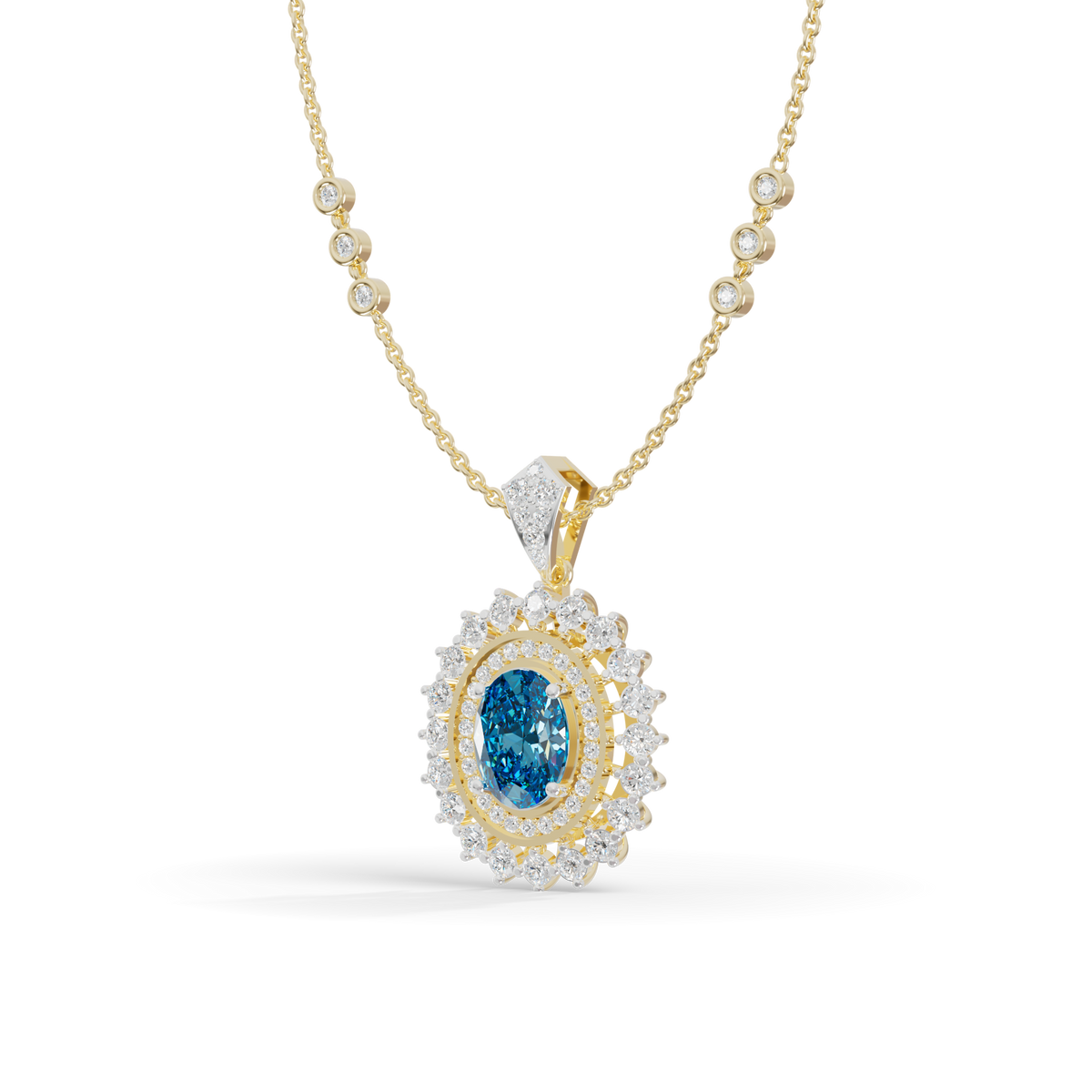 Guru Jewel's Elegantly Crafted Oval Double-Halo Pendant for Her