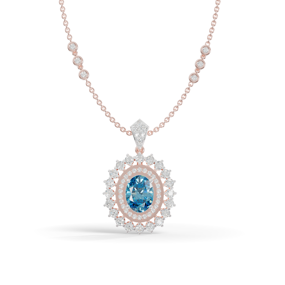 Guru Jewel's Elegantly Crafted Oval Double-Halo Pendant for Her