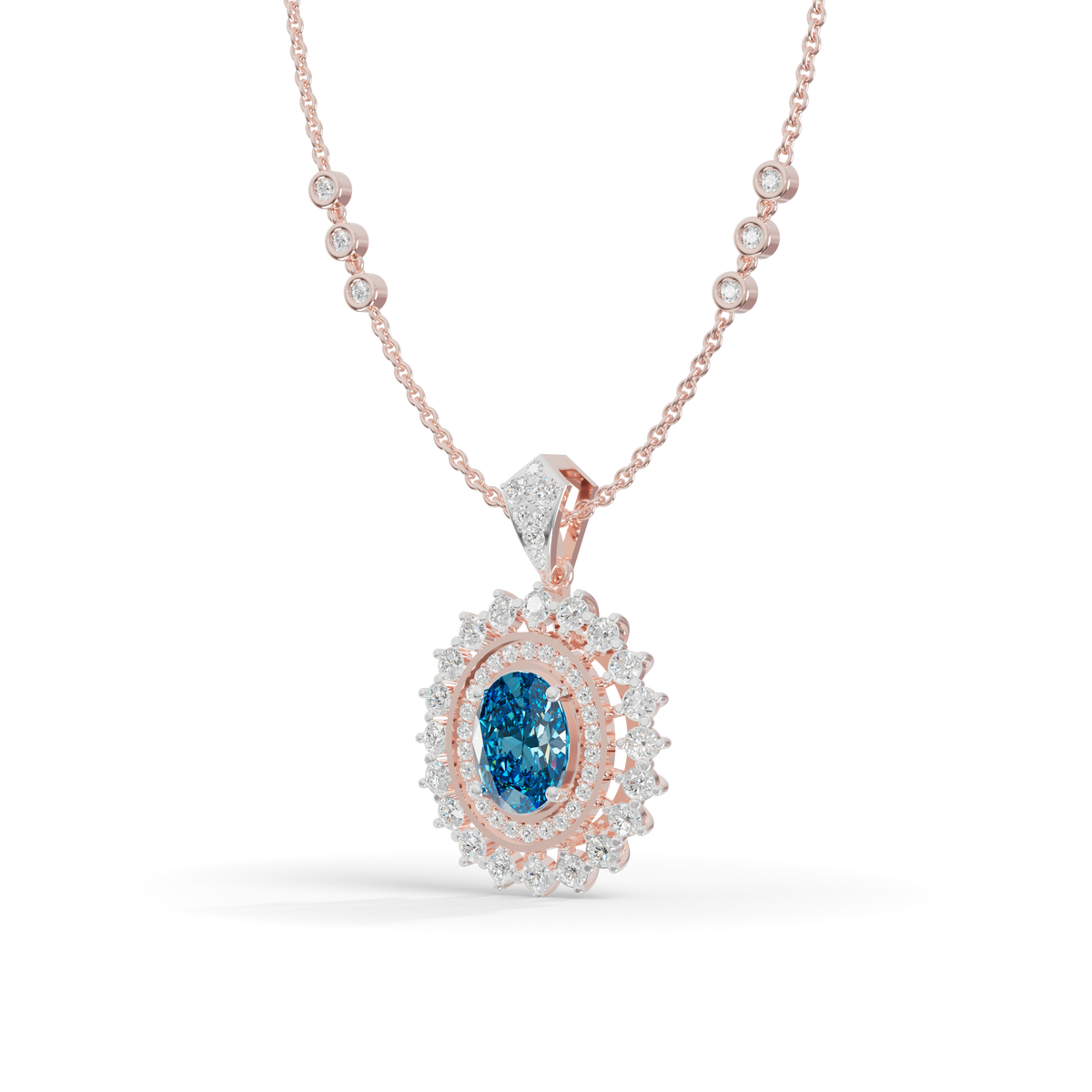 Guru Jewel's Elegantly Crafted Oval Double-Halo Pendant for Her