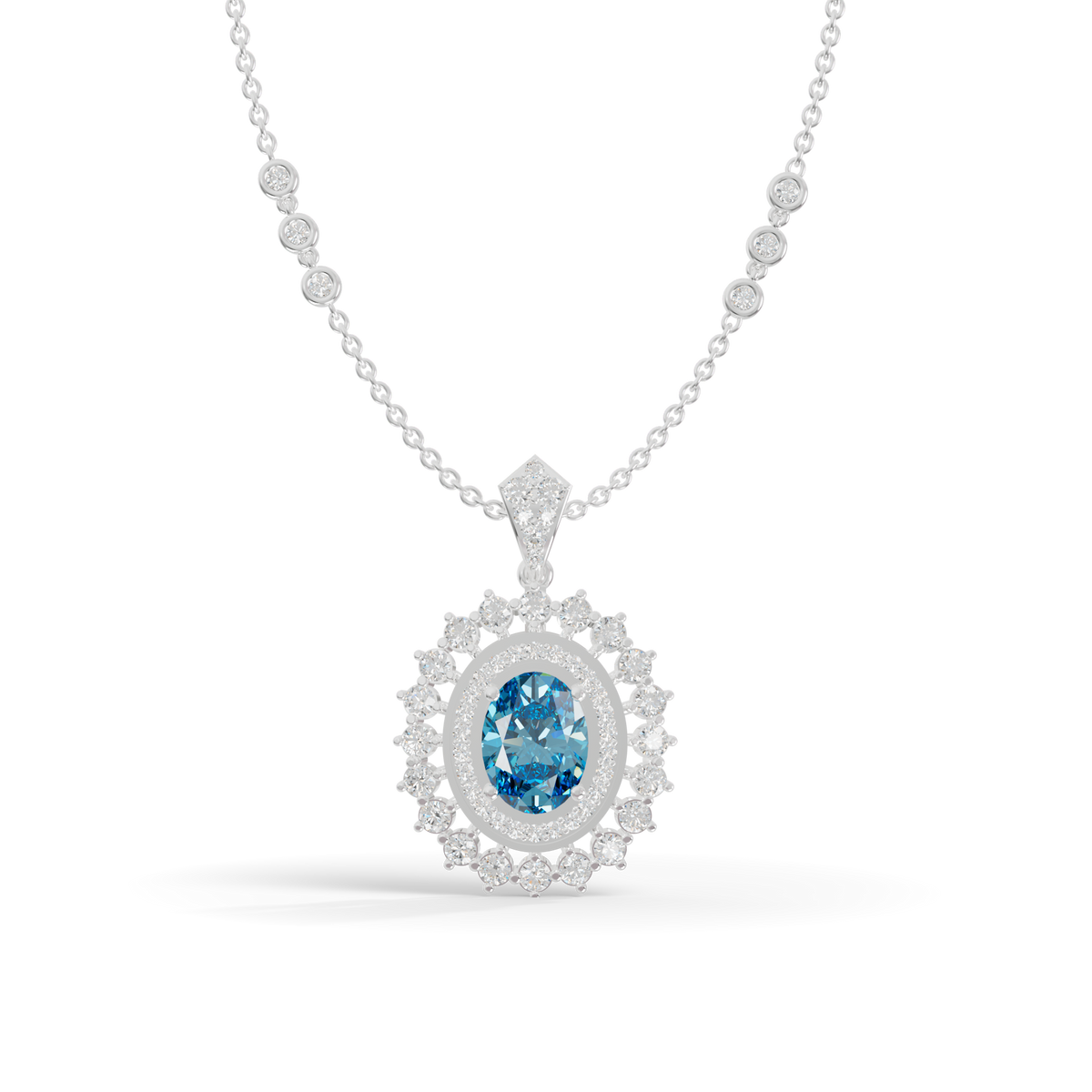 Guru Jewel's Elegantly Crafted Oval Double-Halo Pendant for Her