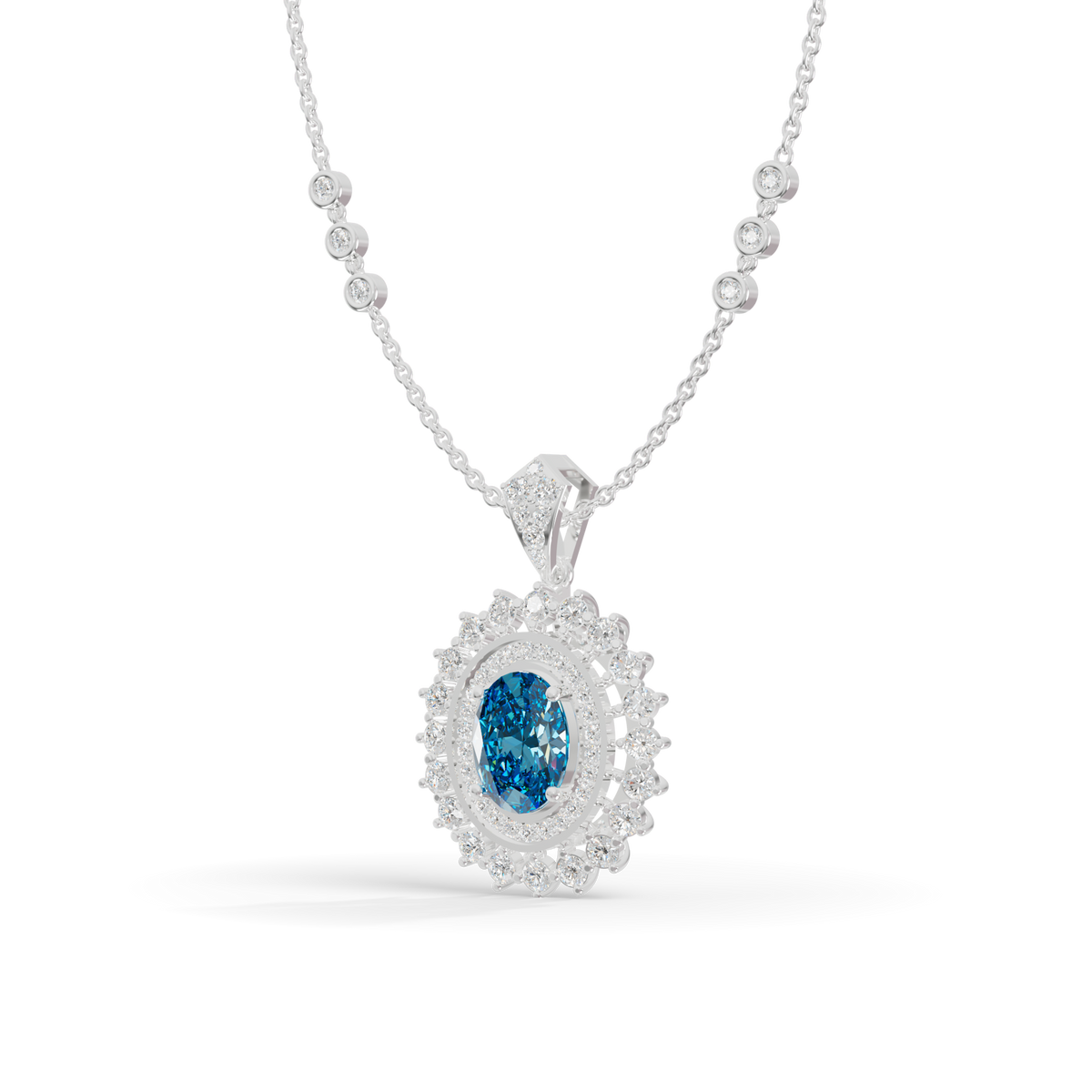 Guru Jewel's Elegantly Crafted Oval Double-Halo Pendant for Her