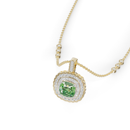 Guru Jewel's Scalloped Double Halo Cushion-Cut with Emerald Green Pendant for Her