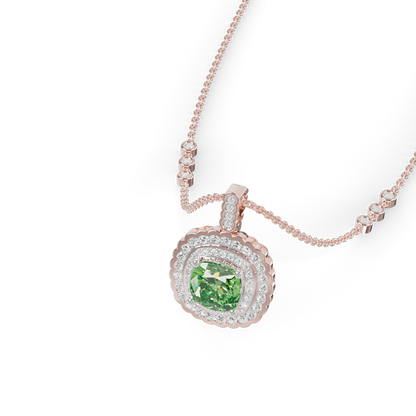 Guru Jewel's Scalloped Double Halo Cushion-Cut with Emerald Green Pendant for Her