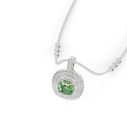 Guru Jewel's Scalloped Double Halo Cushion-Cut with Emerald Green Pendant for Her